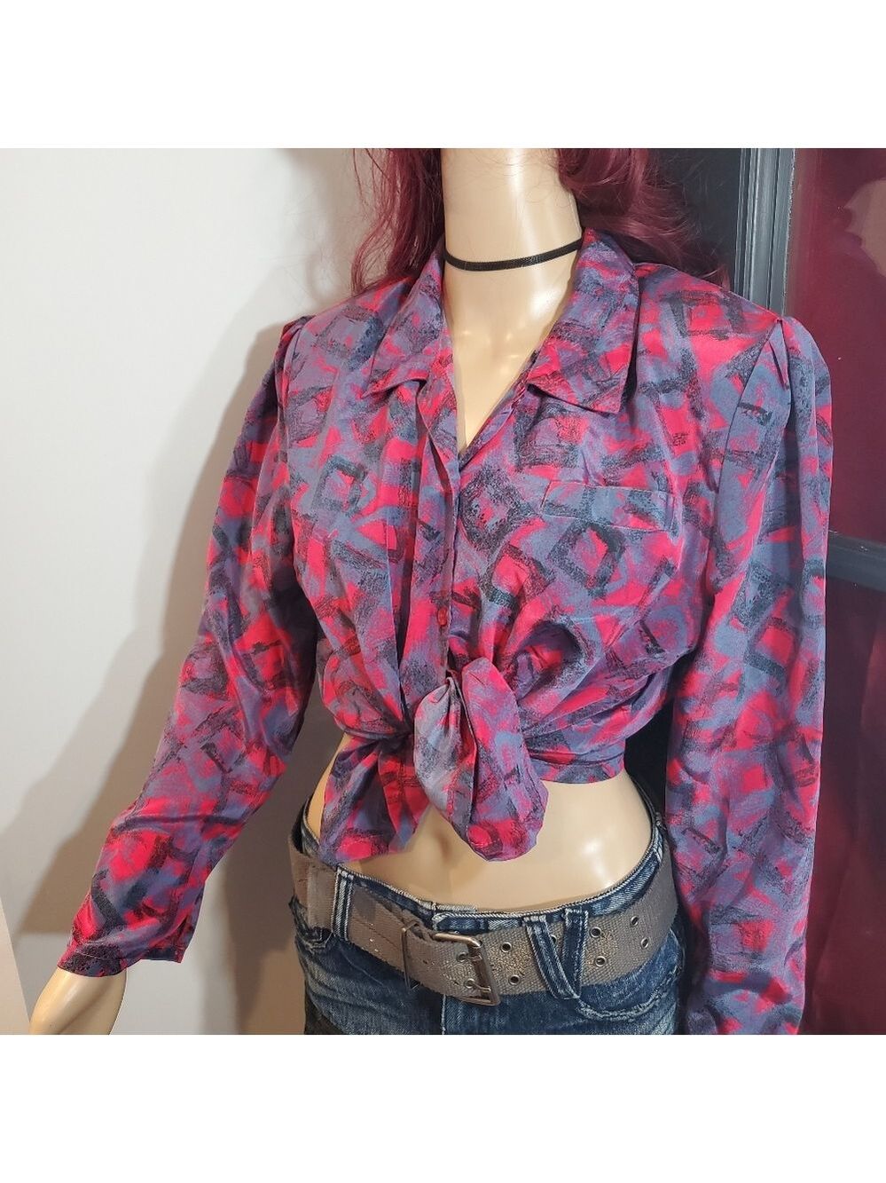 Vintage 80s Art Deco Button Up Blouse
